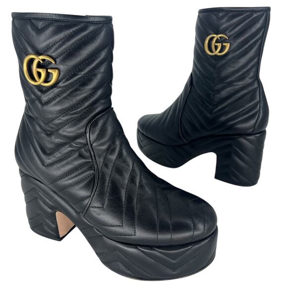 Gucci 95mm Matelasse' Leather Platform Boots in Black - Picture 1 of 16